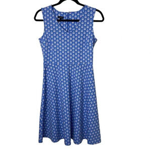 Talbots Womens Fit & Flare Blue Sleeveless Midi Printed V-Neck Dress Size Medium